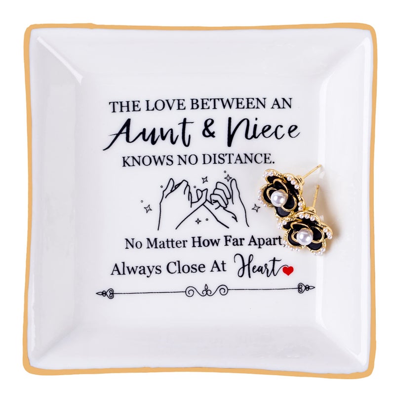 Piudee Aunt Gifts from Niece The love between an aunt&niece knows no distance Ring Trinket Dish Jewelry Tray  Aunt Birthday Gift Aunt and Niece Gifts for Aunts Mothers Day Christmas Valentines - Image 1